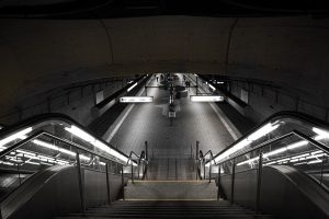 train, subway, escalator